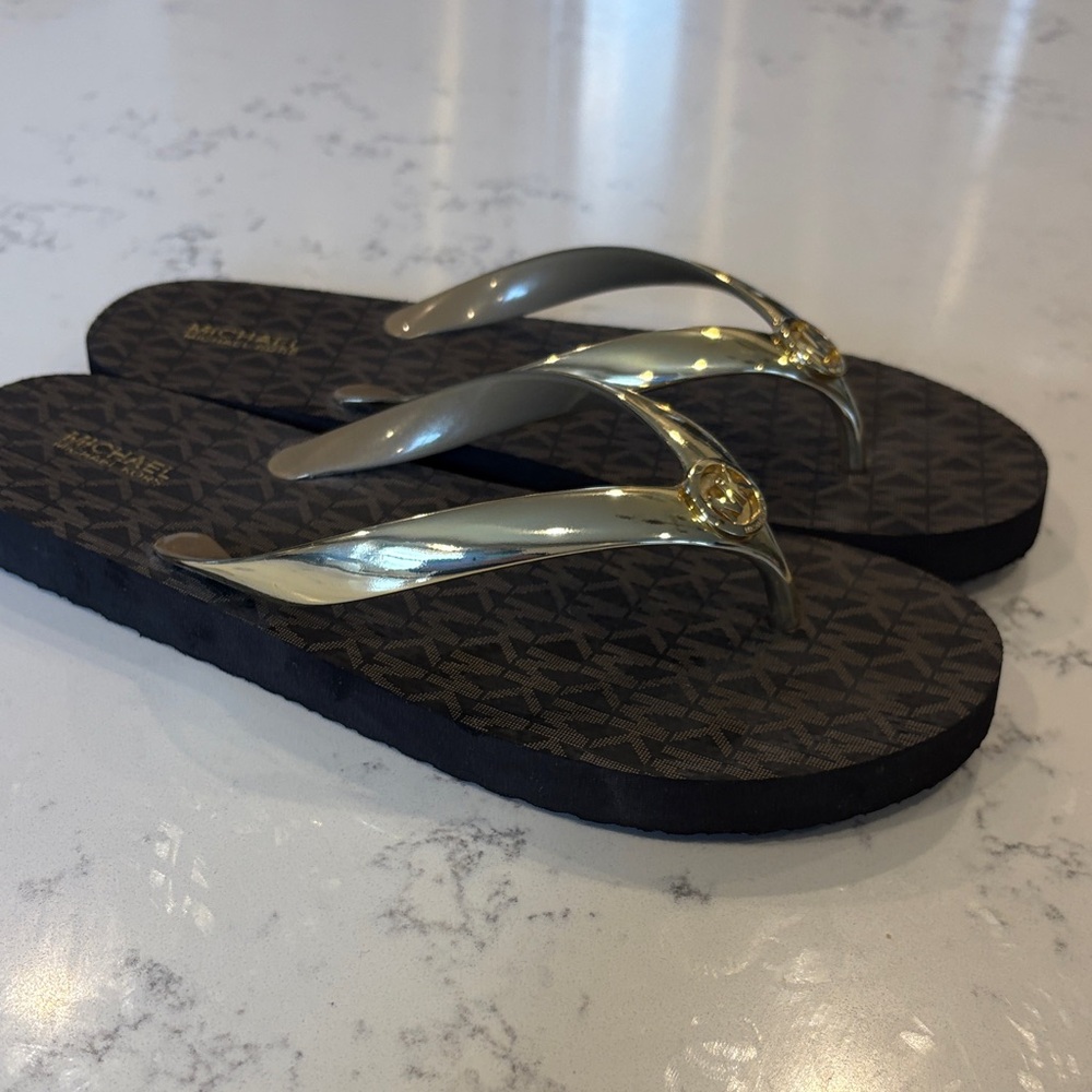 Michael Kors Metallic Gold and Dark Brown Sandals